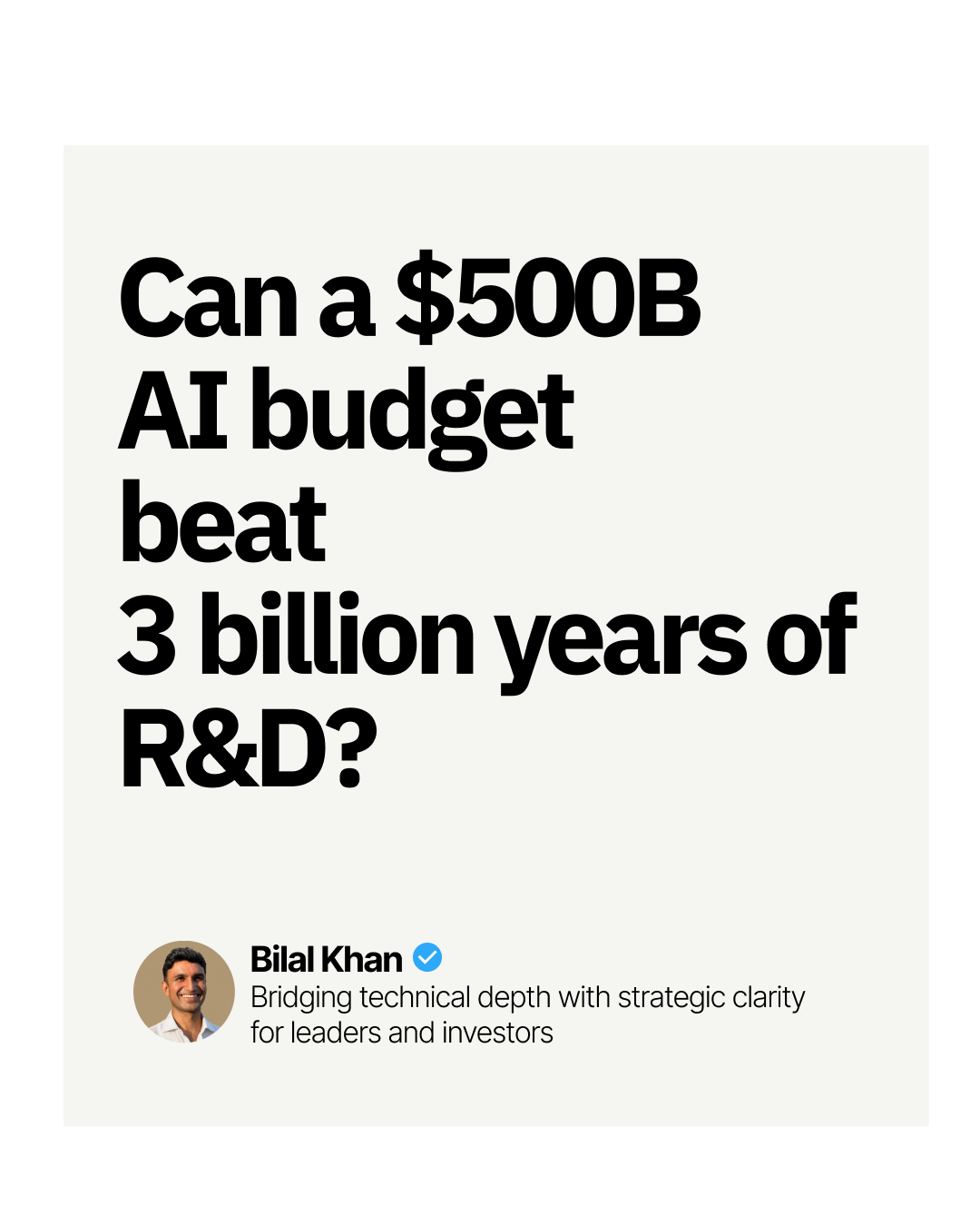 Can a $500B AI budget beat 3 billion years of R&D?